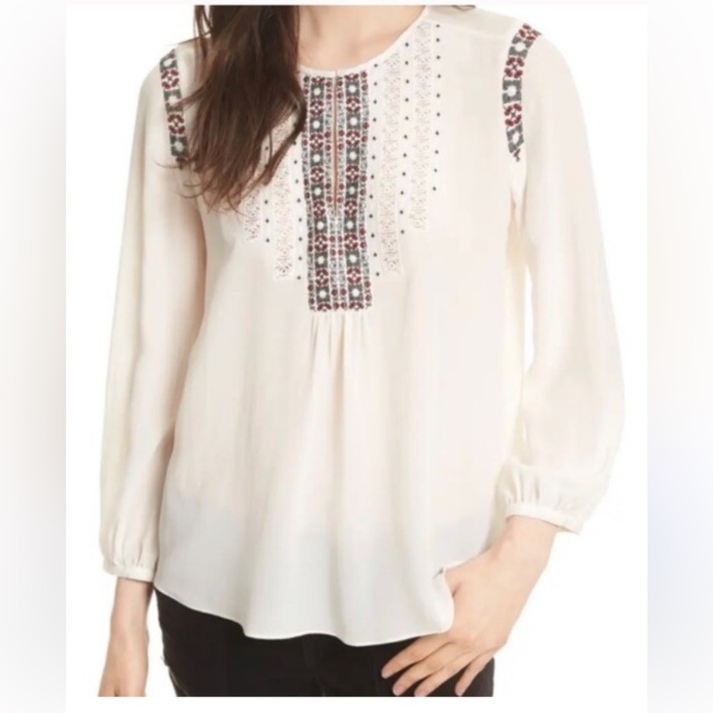 Joie Silk Eulalia Embroidered White Blouse. EUC